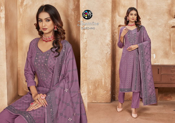 Jasmine By Four Dots Pure Muslin Jacquard Designer Salwar Kameez Wholesale Market In Surat
